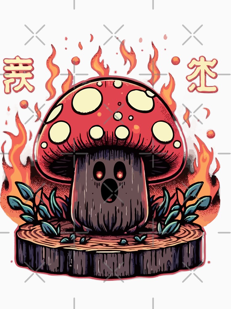 Cute mushroom on fire by Emegan Print Art