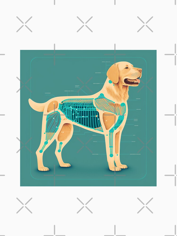 retro blue anatomy of a golden retriever by lysabird