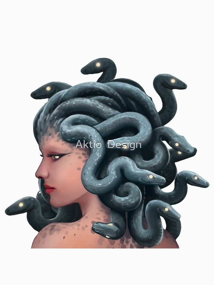 Medusa with snakes with glowing eyes as hair by Aktio  Design