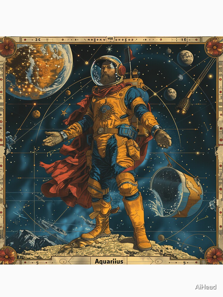 Vintage SciFi Style Aquarius Zodiac Sign by AiHead