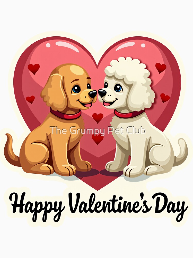 Cute Puppy Love Happy Valentine's Day Golden Retriever & Poodle by The Grumpy Pet Club