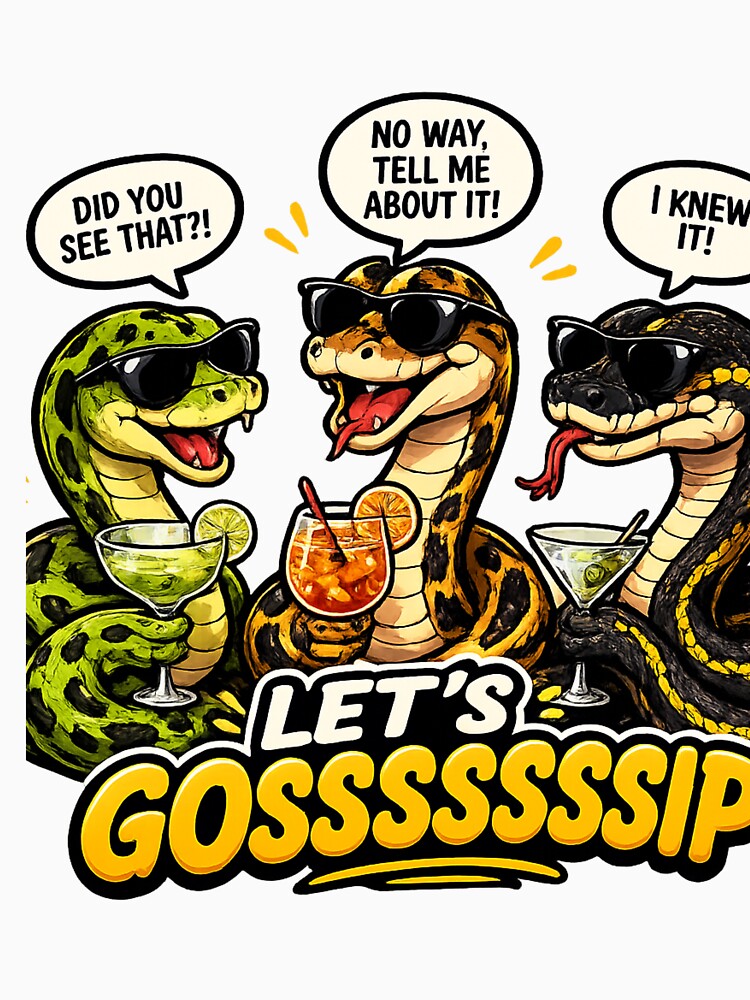 Let’s Gossssip Funny Snake Shirt | Cool Cartoon Snakes with Cocktails by Animal Vibes
