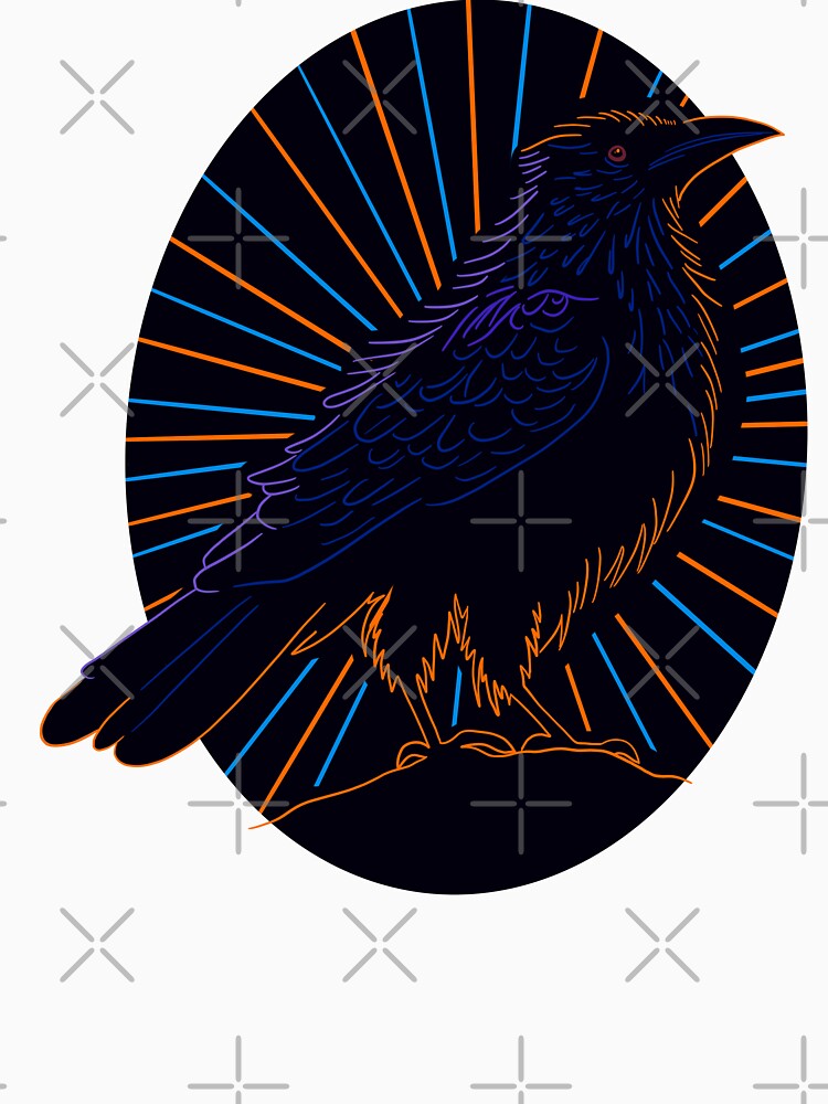 Crow design in blue, purple and orange lines with sunset by DaveDanchuk