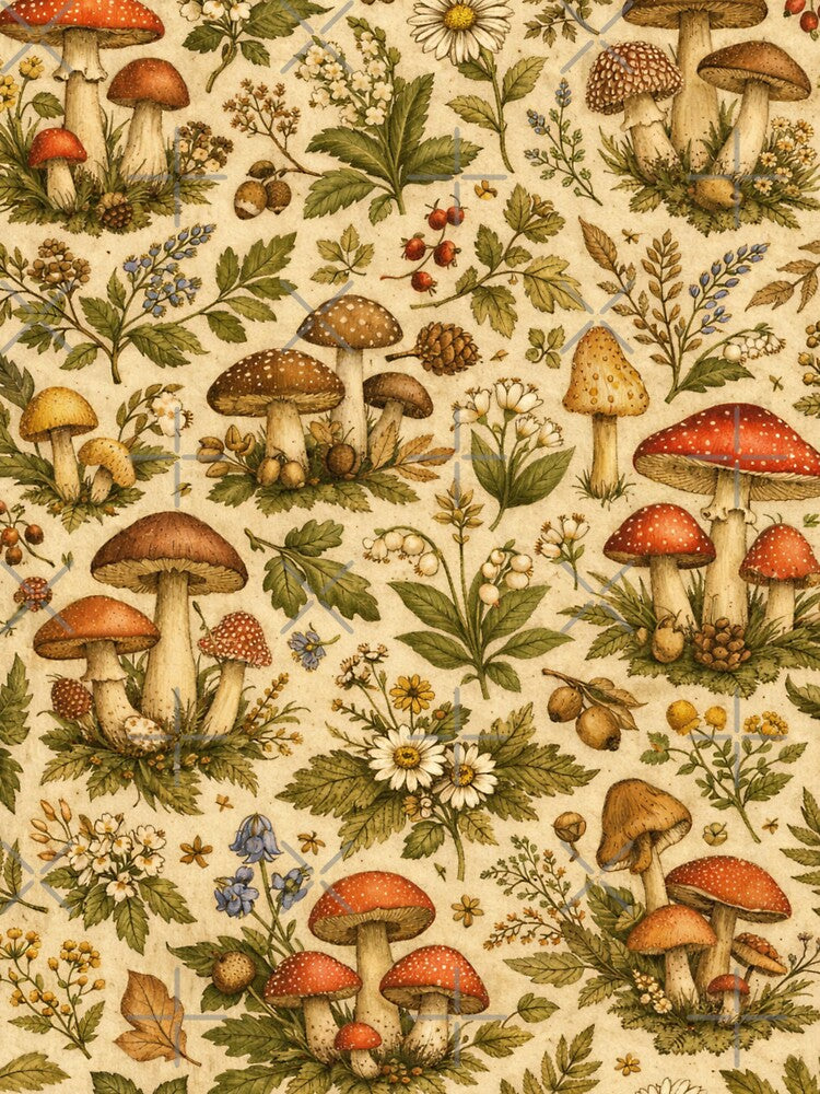 Vintage Mushroom Cottagecore Pattern – Whimsical Botanical Forest Design by Joyfulfabric