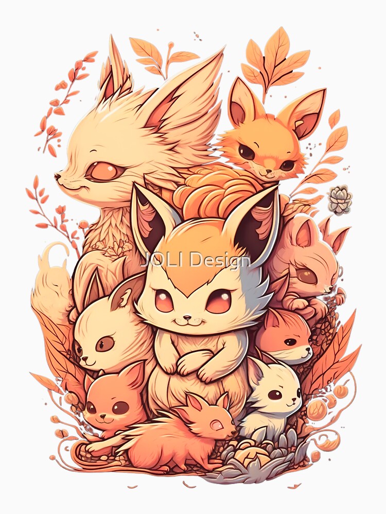 Nine-Tailed Kitsune and her Spirit Companions by JOLI Design