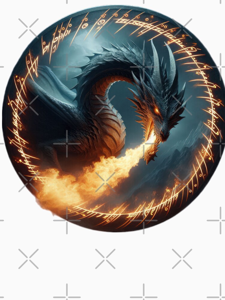 dragon breathing fire with gilded ornaments in a circle by Expressions-Sel