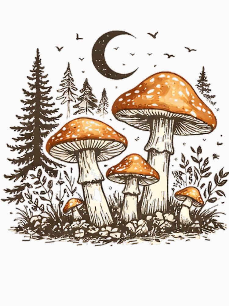 Mystical Forest Mushrooms Under the Moon – Cottagecore Aesthetic Design by FunForgeStudio