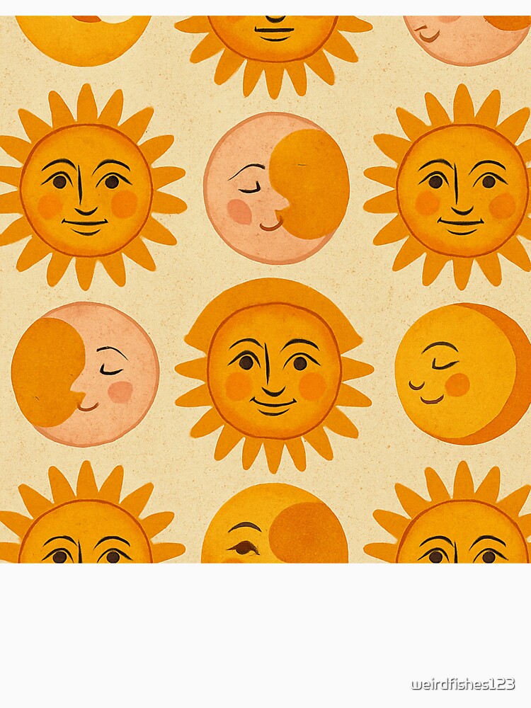 Vintage Sun and Moon Smiley Faces Pattern by weirdfishes123