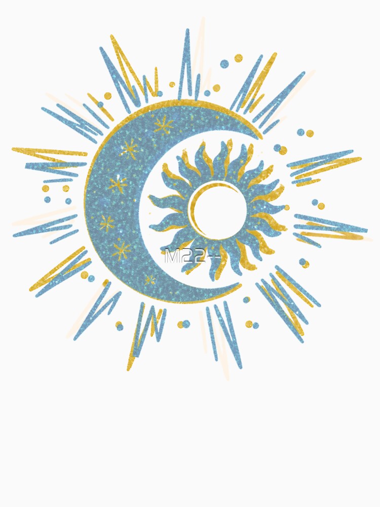 Celestial Sun and Moon – Blue Gold Cosmic Boho Design by M22--