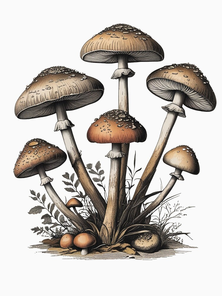 Vintage Mushroom Cluster – Botanical Forest Aesthetic by Almond Paper Co.