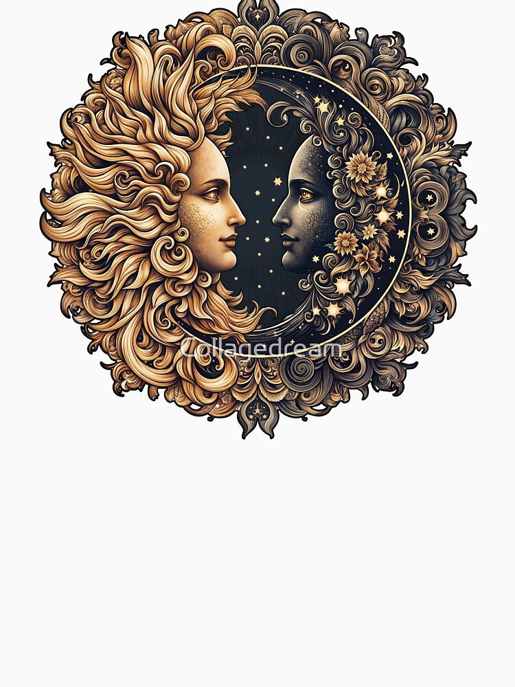 Vintage Sun and Moon, Astrology Sun and Moon Aesthetic Boho Whimsical Celestial,Tarot for Sun and Moon Astrology Lovers by Collagedream