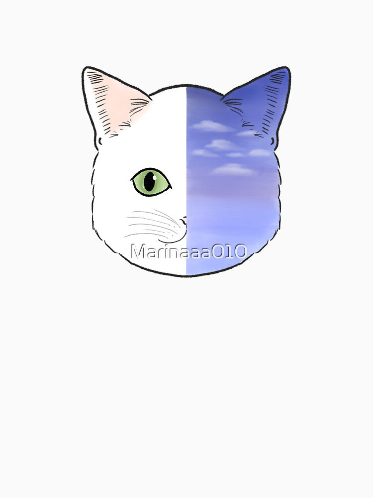 White Cat Face and Sunset Night Purple Pastel Sky Aesthetic Neko by Marinaaa010