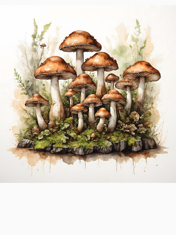 Forest Mushrooms Watercolor Art by RawNaturePrints