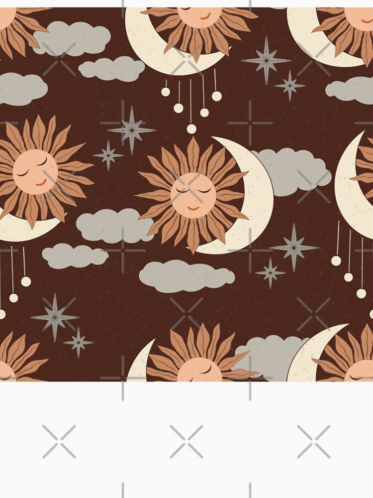 Large scale of Chocolate Brown Celestial Sun Moon Boho Earthy Pattern by DColourMuse