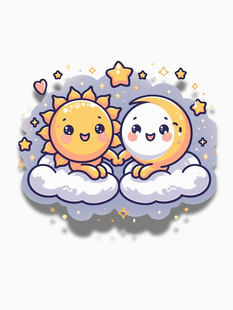 Celestial Companions Sun and Moon Holding Hands by muitee