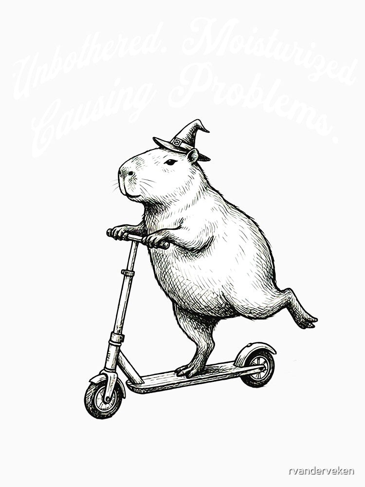 Capybara Scooter Shirt Unbothered Moisturized Causing Problems Tee by rvanderveken
