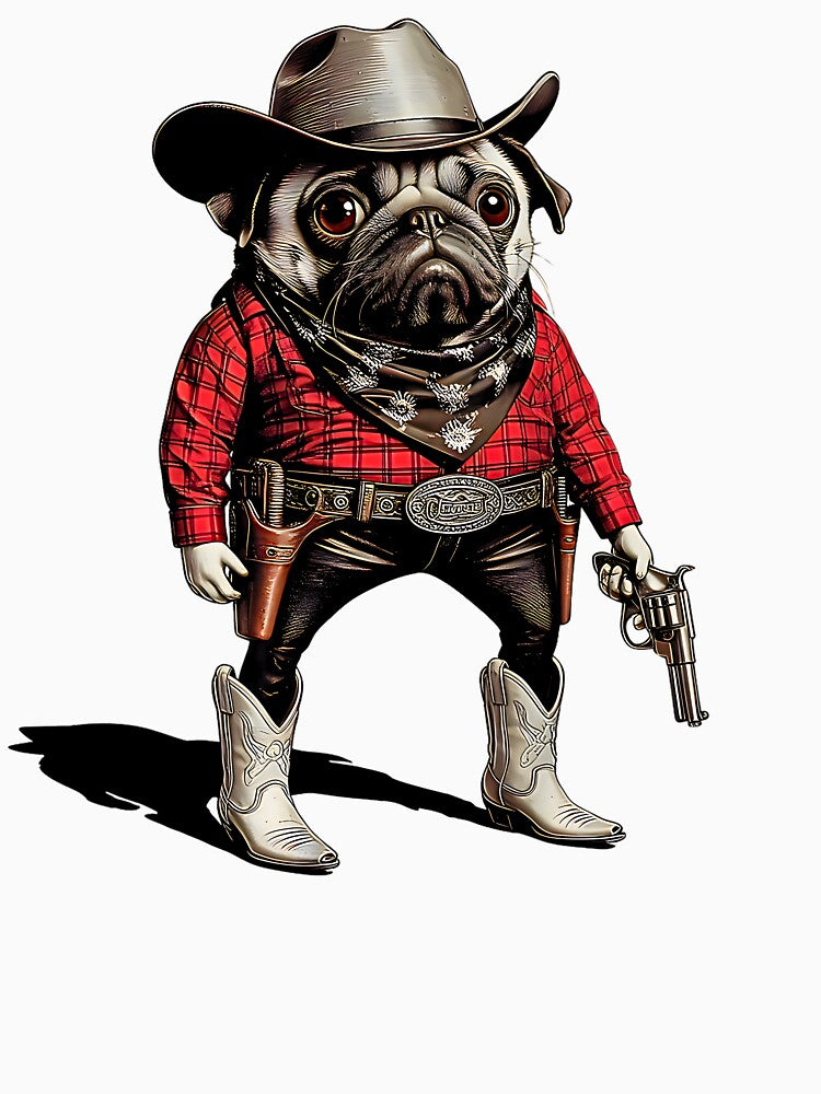 Cowboy Pug Dog Funny Western Outfit Red Pug Cowboy by FerminVigo