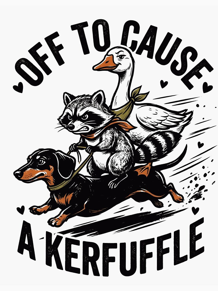 Funny Animal Meme Design Let's Make a Ruckus Sausage Raccoon Goose Chaos, quirky humor lover Gift, silly internet vibe Graphic Tee by AsturShop