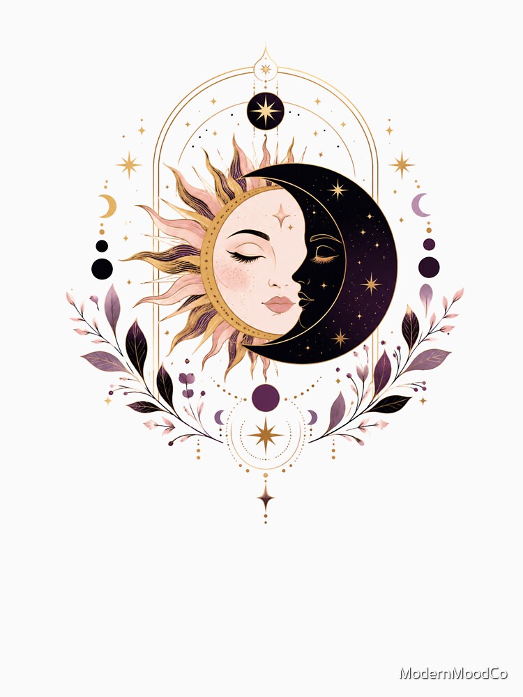 Celestial Sun and Moon Face Art by ModernMoodCo