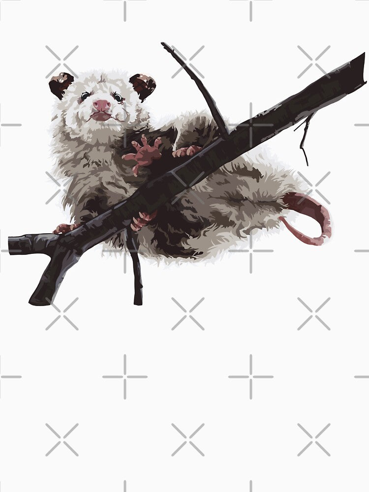 Opossum's butt on a branch, large print white edition by bye-then