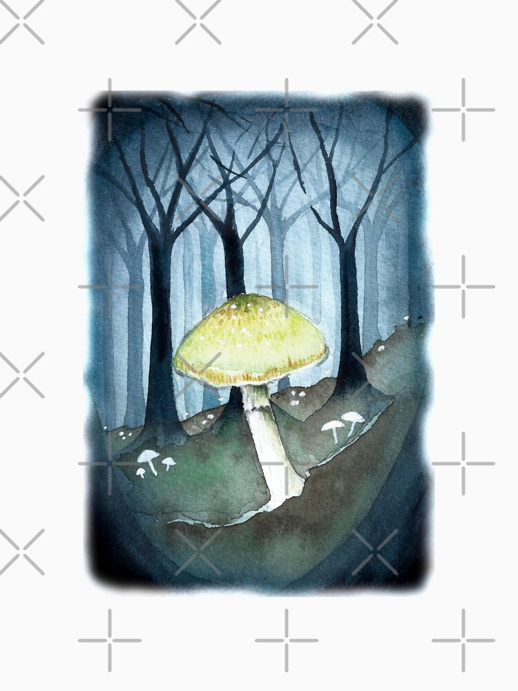 Watercolor Deathcap Mushroom Forest by Carrot Faery Art