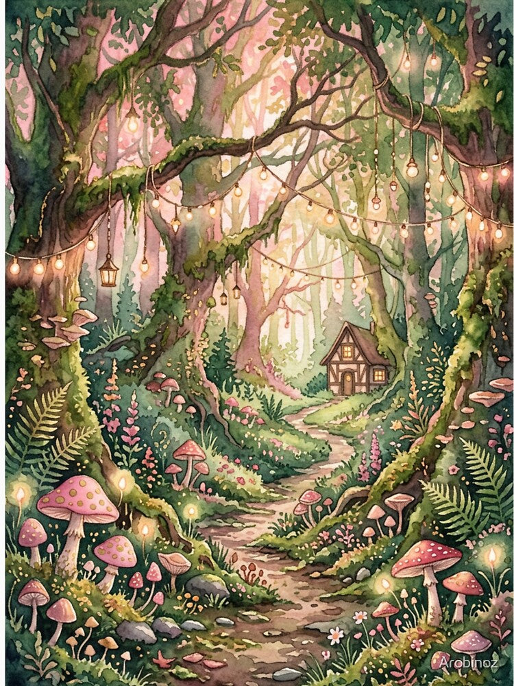 Magical Mushroom Forest Path Fairy Lights Cottagecore by Arobinoz