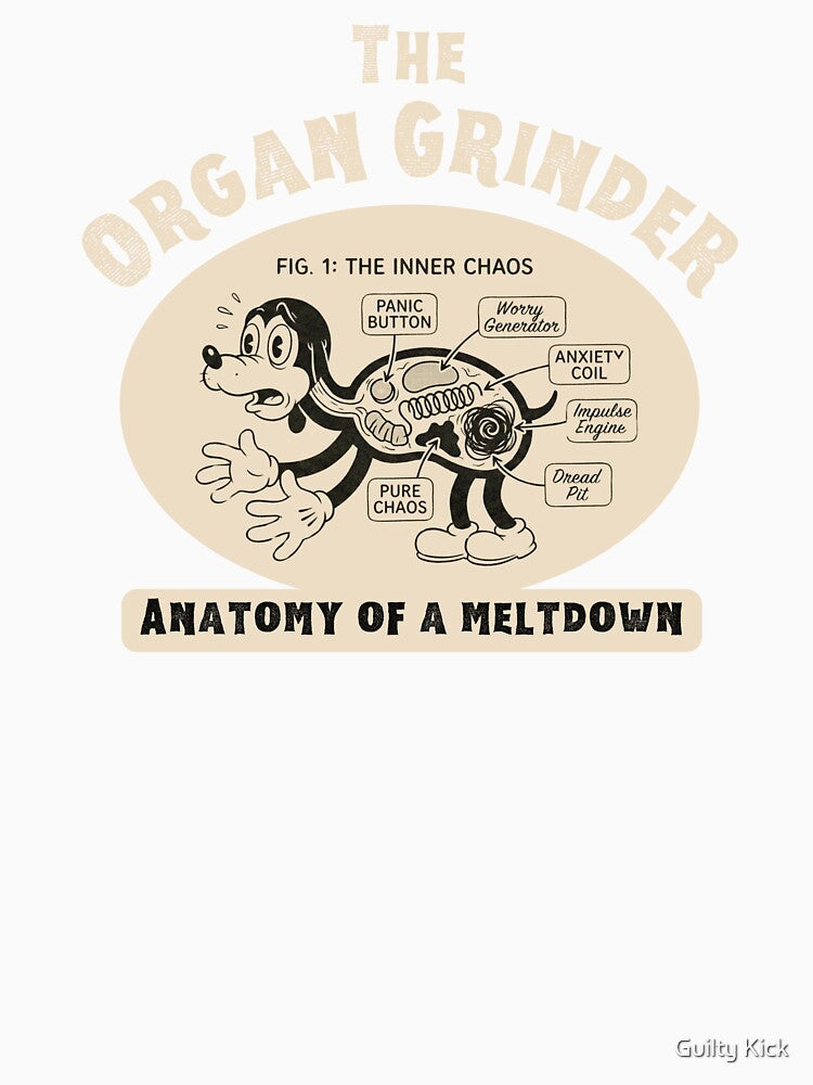 The Organ Grinder Retro Anatomy T-Shirt Vintage 1930s Cartoon Dog Meltdown Graphic Tee by Guilty Kick