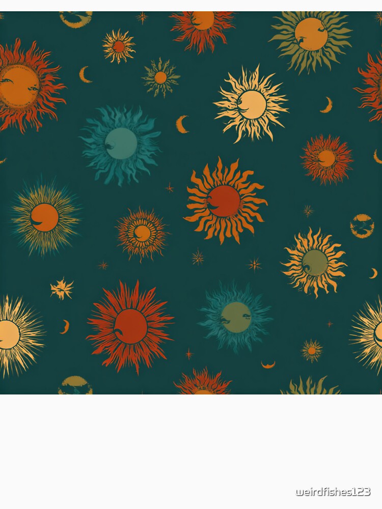 Boho Celestial Sun Moon Pattern Teal by weirdfishes123