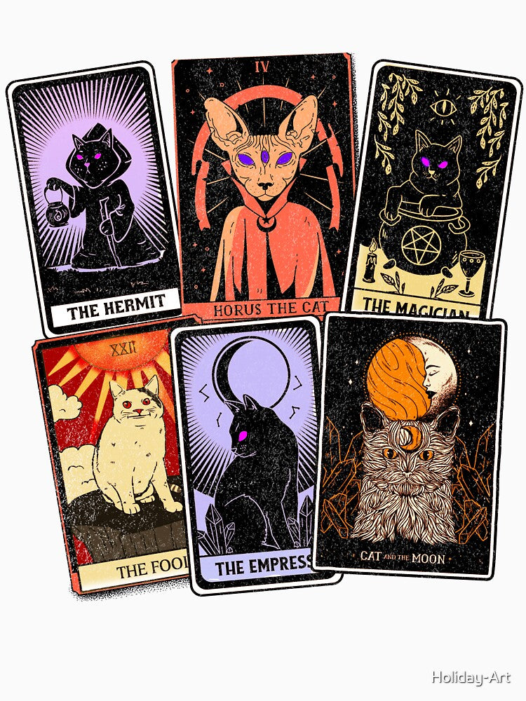 Cat Tarot Cards T-Shirt, Halloween Cats Card Deck, Unisex Tee by Holiday-Art