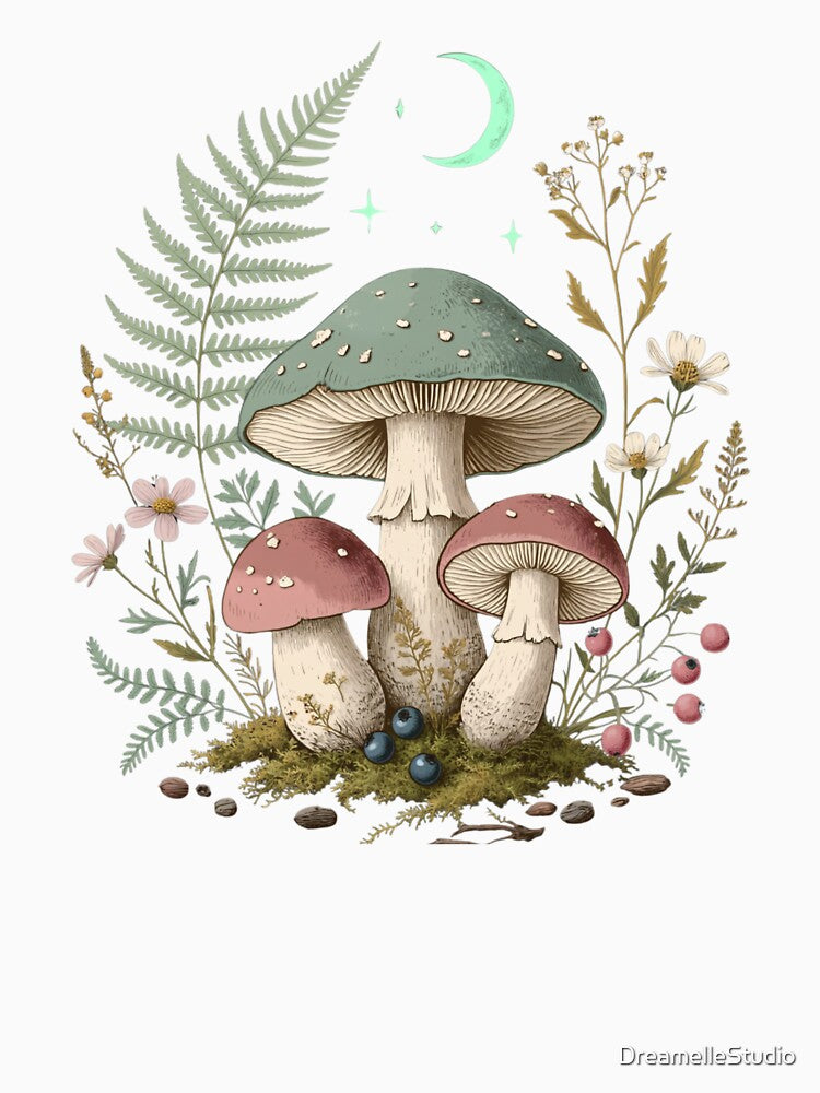 Cottage Mushroom Botanical Aesthetic Art  Cottagecore Gift for Her Sticker Print Decor by DreamelleStudio