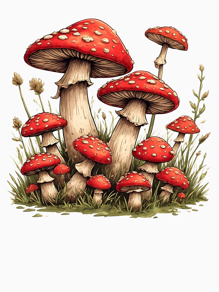 Enchanted Red Toadstools – Vintage Woodland Mushroom Illustration by Karolina’s Cozy Creations