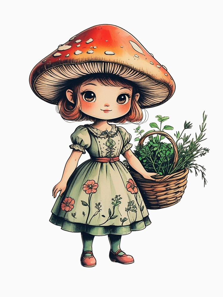 Mushroom Girl – Cottagecore Fairy Tale Illustration by Almond Paper Co.