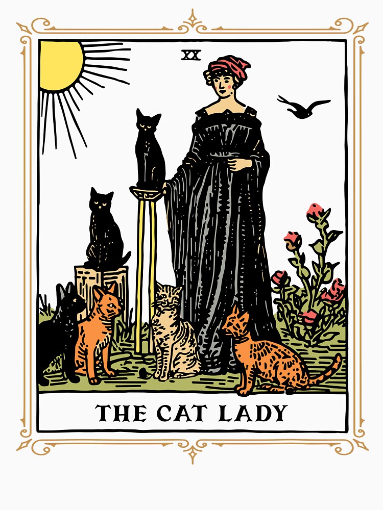 The Cat Lady Tarot Card, Vintage Gothic Cat Women Cat Mom T-Shirt by Wear the Art