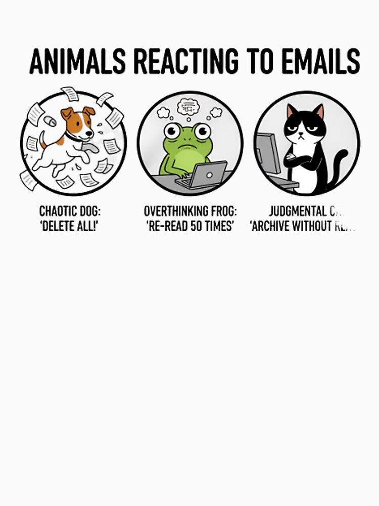 Animals Reacting to Emails Shirt – Chaotic Dog Frog Cat Funny Work Meme by ZyxDes