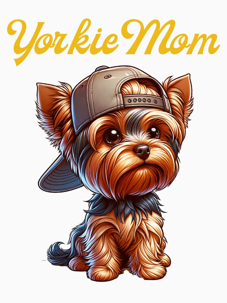 Yorkie Mom, cute pet silkie terrier wearing with baseball cap by BritishDelights