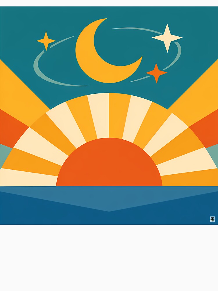 Minimal Sun and Moon Sunrise with Stars by InkSmithery