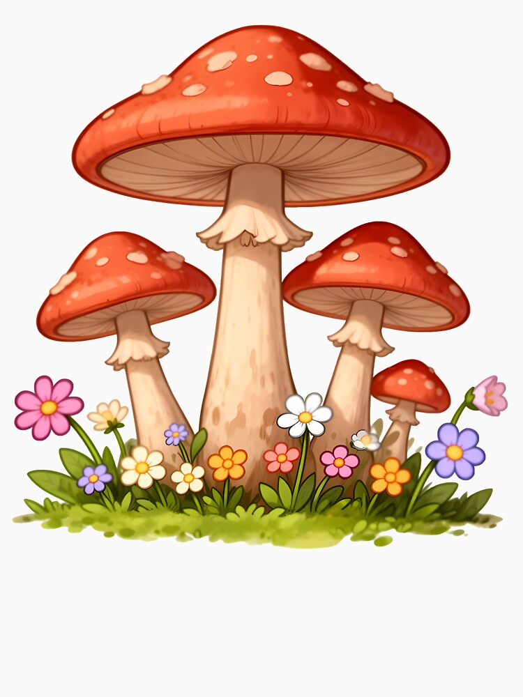 Mushrooms With Flowers by WrenAndWhimsy