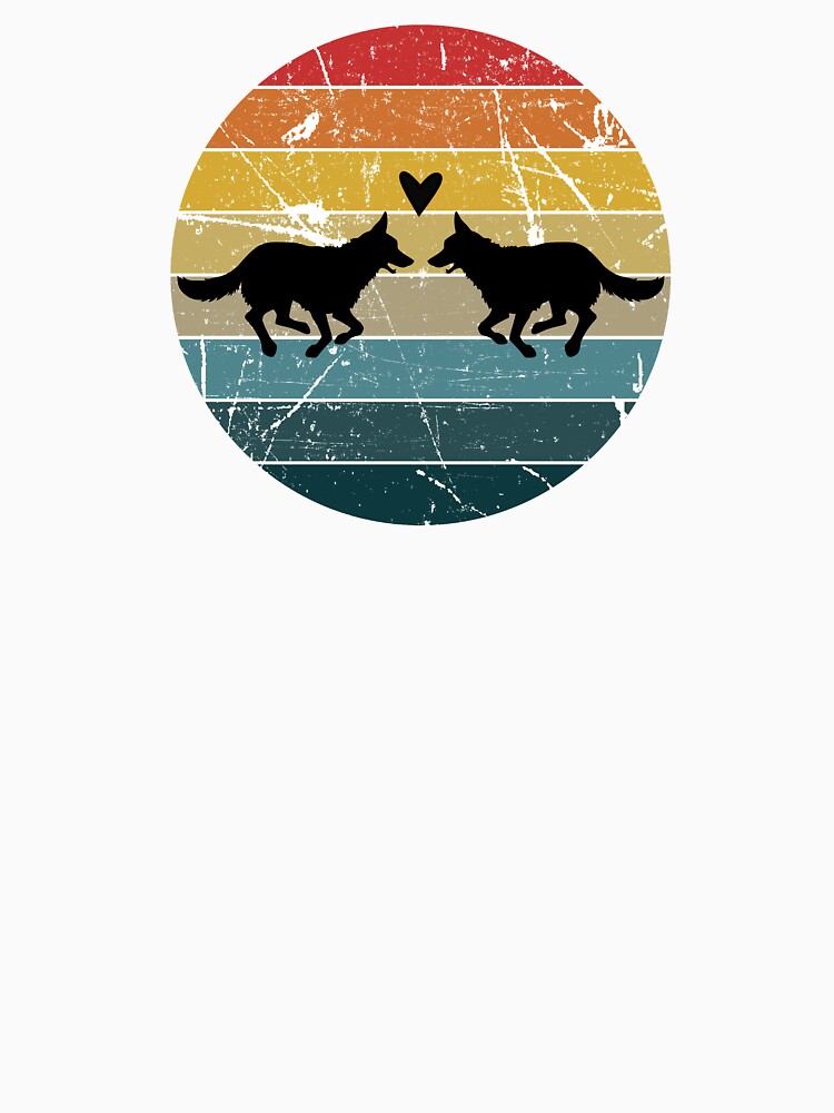 German Shepherd Silhouettes Love Retro Sunset by figtreeworks