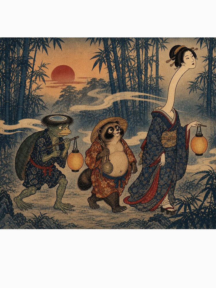 Yokai Parade - Vintage Ukiyo-e Japanese Folklore Woodblock by bapupa