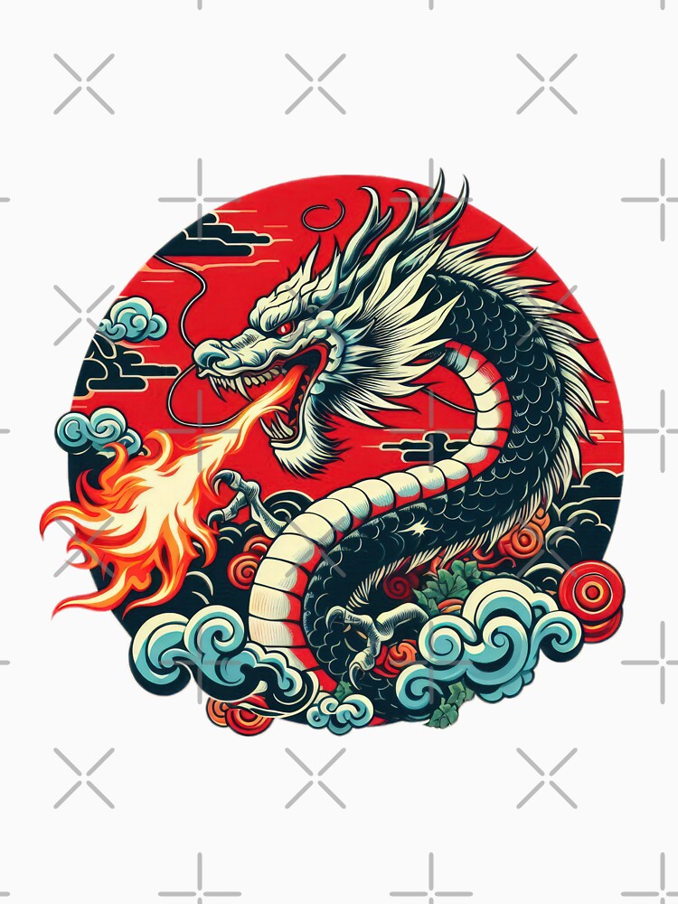 vintage Chinese Dragon Throws Fire by Expressions-Sel