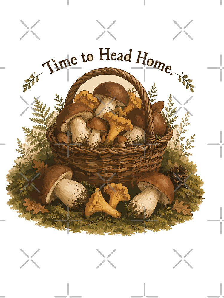 Time to Head Home Mushroom Sticker | Mushroom Hunting Basket | Forest Foraging | Mycology Gift | Cottagecore Nature Art by SimplePoDesign