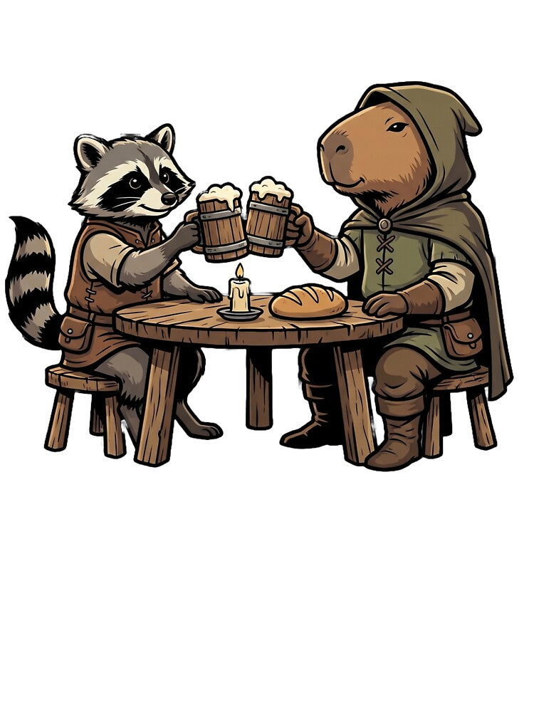 Medieval Raccoon And Capybara Tavern by Art by Debasish