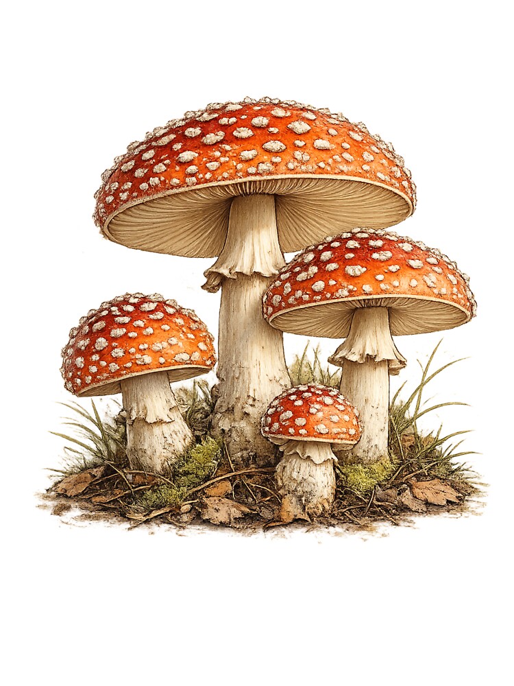 Vintage Botanical Mushroom Illustration  Amanita Mushrooms Hand Drawn Art by ARIN2550