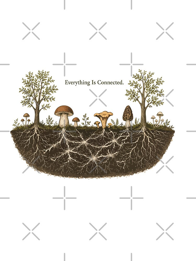 Everything Is Connected Mushroom Sticker | Mycelium Network Illustration | Forest Ecology | Mycology Nature Art | Cottagecore by SimplePoDesign