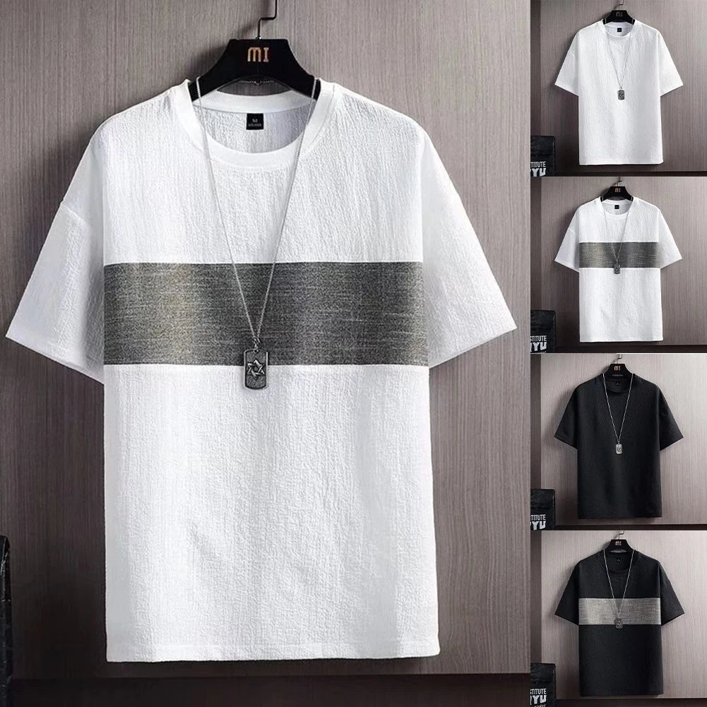 Loose Fit Men's Short Sleeve T Shirt Casual Daily Wear Spliced Texture M-3XL