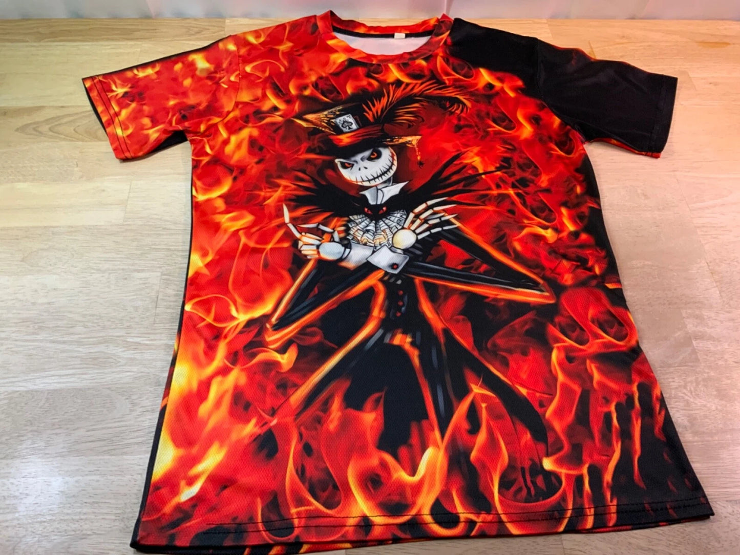 Men's Jack Skellington Tee with Flames Sz S--Cool Looking!!*