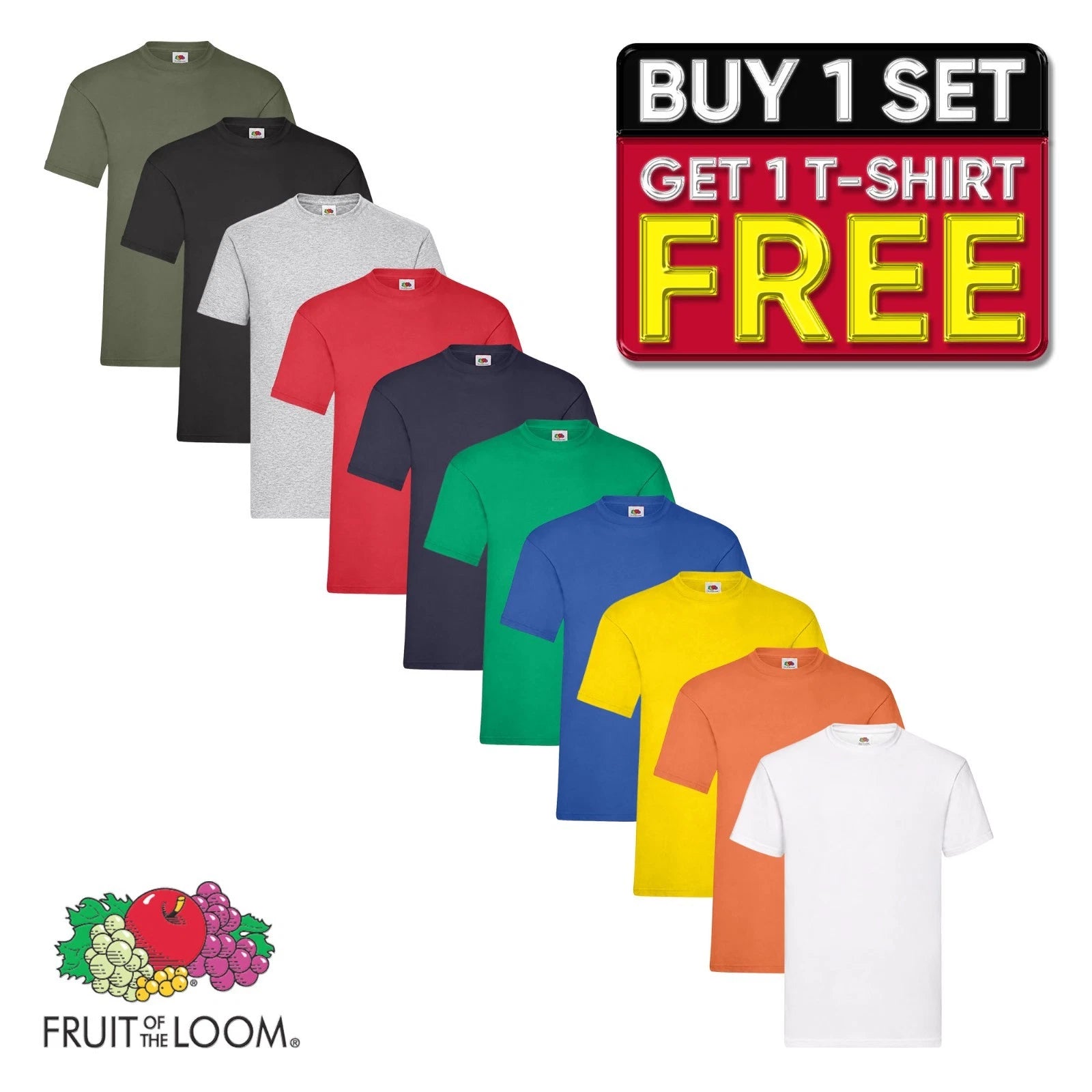 Plain Fruit Of The Loom 10-Pack T-Shirts  | Men’s Cotton | Buy 1 Set Get 1 Free