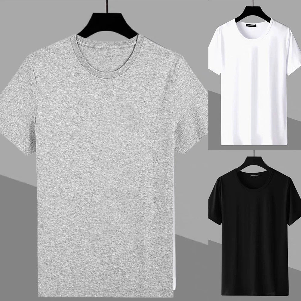 Stylish Men's Slim Fit Short Sleeve T Shirt Round Neck Solid Color Tee Top