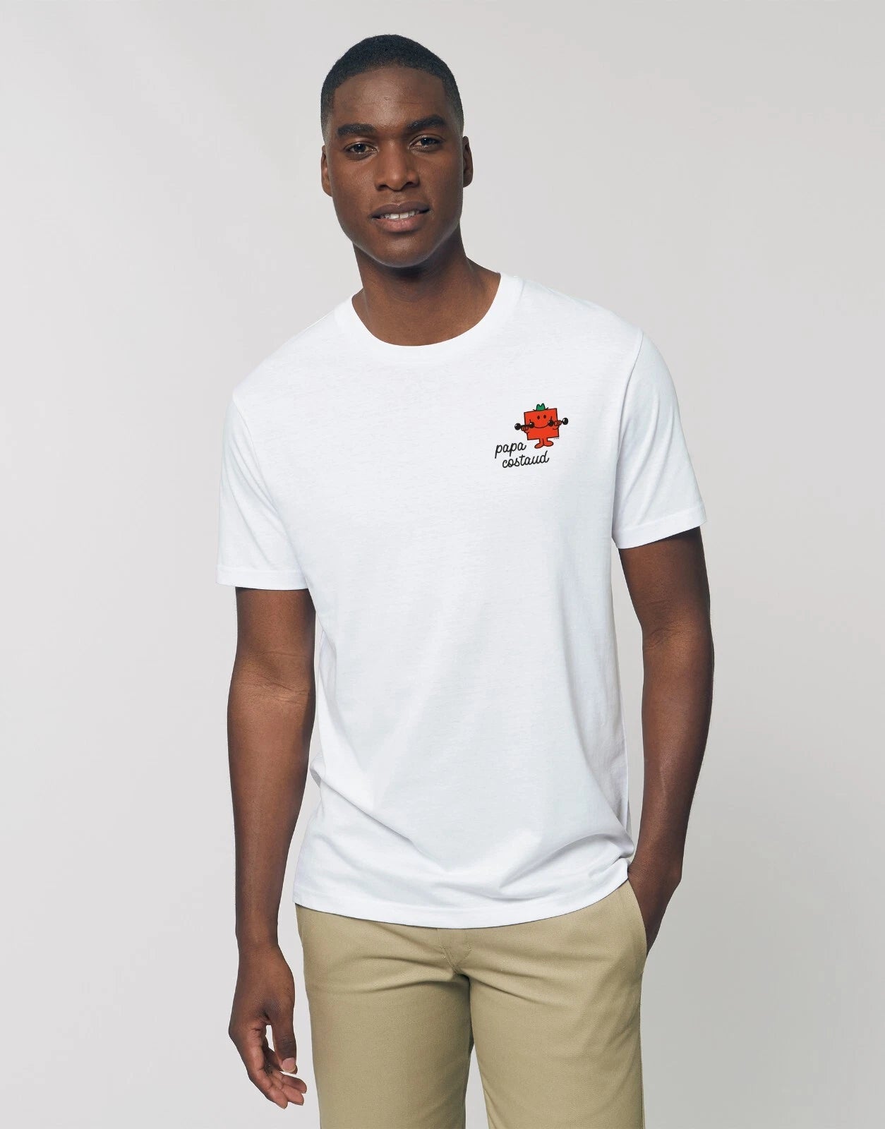 T-Shirt Men's Short Sleeve White Color, PAPA COSTAUD COEUR