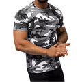 Mens Daily Wear Gray Camouflage Loose Fit Short Sleeve Round Neck T Shirt